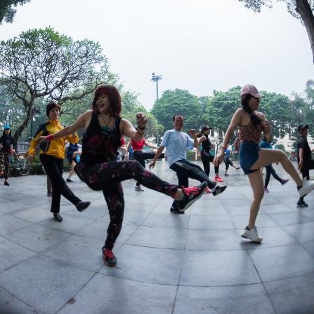 Daily fitness, before going to work. Hanoi, Vietnam. November 2017.